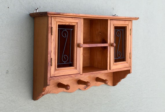 Vintage Pine Wall Mounted Jewelry Display Case: Handcrafted Rustic Organizer