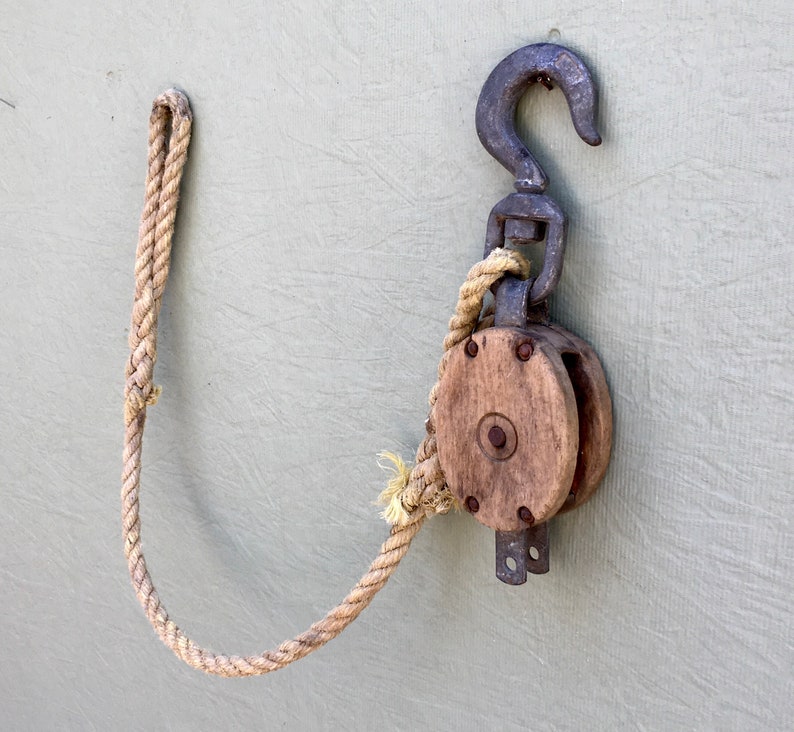 FREE US SHIPPING Wood Iron And Rope Block And Tackle Etsy
