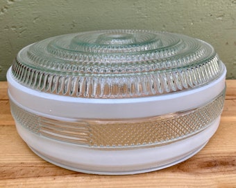 Antique Schoolhouse Light Globe: Mid Century Clear and White Fixture Cover