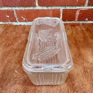 Vintage Clear Decorative Rectanglar Glass Refrigerator Storage Dish