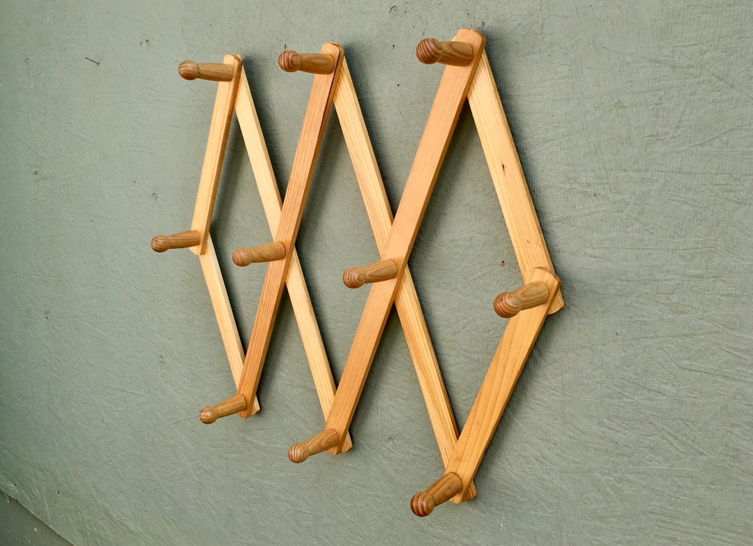 Wall Hanger Wall Expandable Coat Rack Hat Rack Wooden Accordion Design 17  Hooks