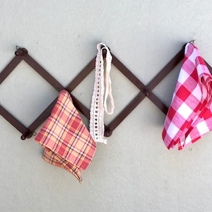Wood Accordion Coat Rack — Vintage Wooden Expandable Wall Peg Shelf — Victorian Style Hat/Scarf Display Hooks