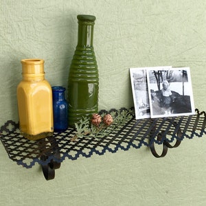 Vintage Black Metal Hanging Shelf: Retro Cottage Chic Vanity Organizer
