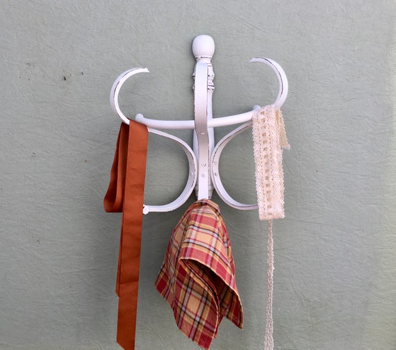 Shabby Chic Coat Rack Antique White Painted Wood Wall Hooks Rustic