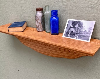 Vintage Handcrafted Oak Wall Shelf – French Country Plate Display