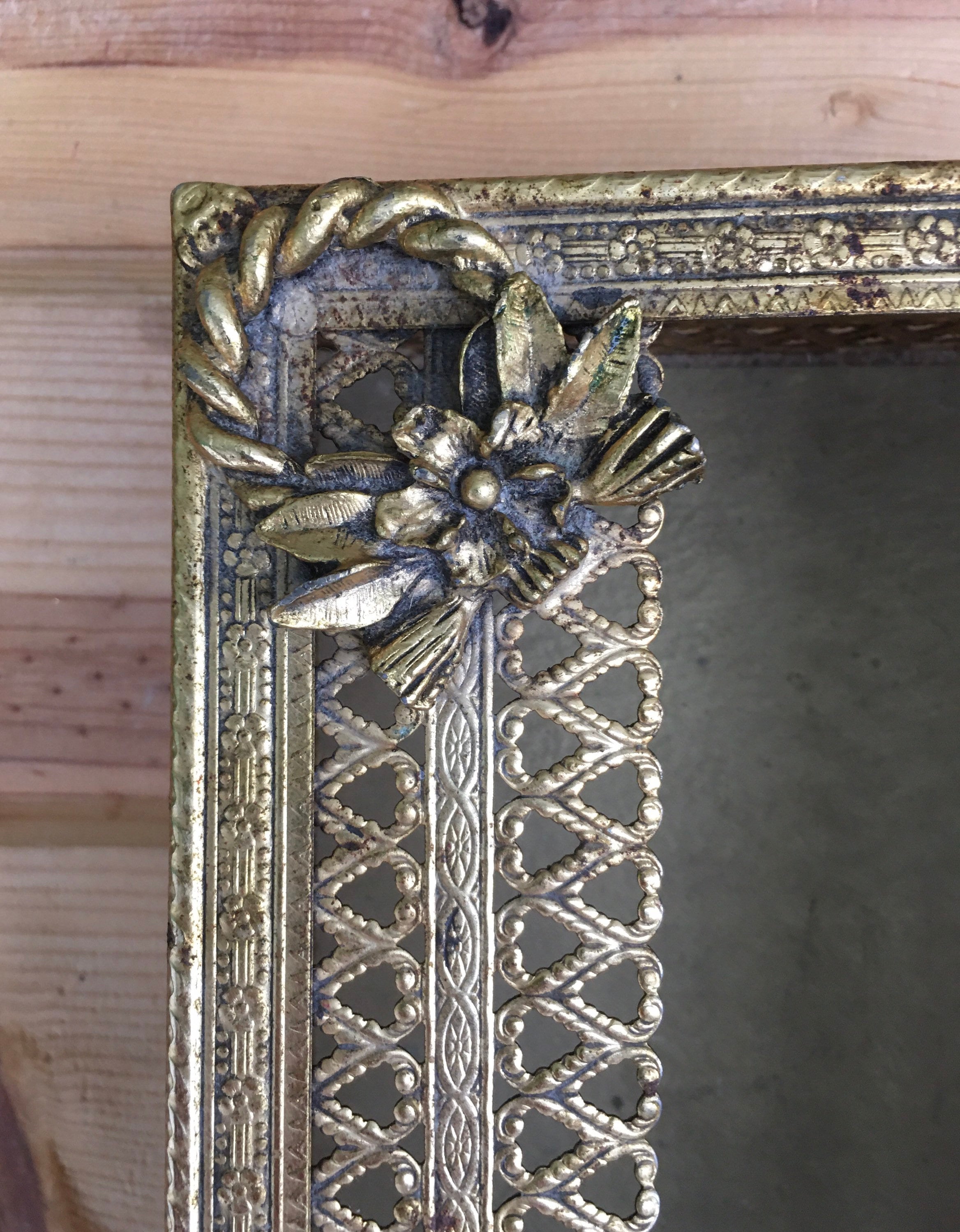 Tissue Box Cover — Vintage Gold Toned Metal Filigree
