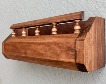 Wood Wall Shelf — Vintage Wood Spice Rack — Walnut Box Style Kitchen Herb Storage Organizer