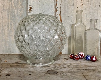 Vintage Round Replacement Globe — Art Deco/Geometric Design Glass Shade — Antique Ceiling Light Cover