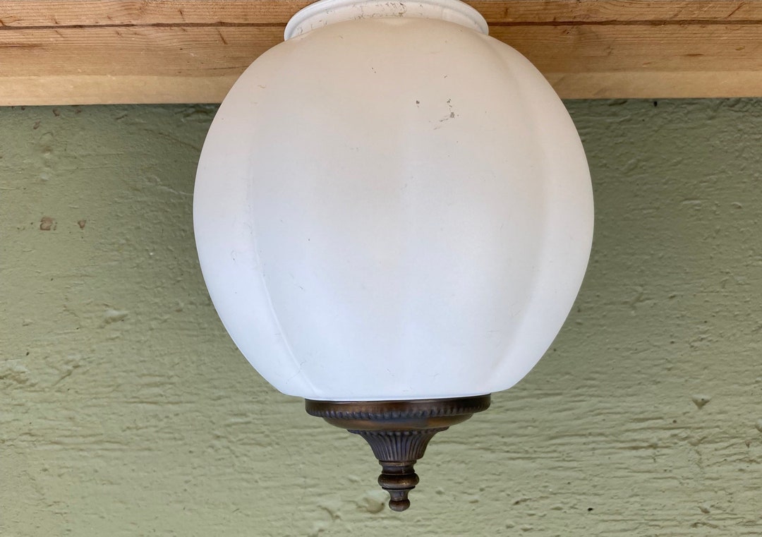 Antique Replacement Globe Round White Glass/brass Finial Vintage Light