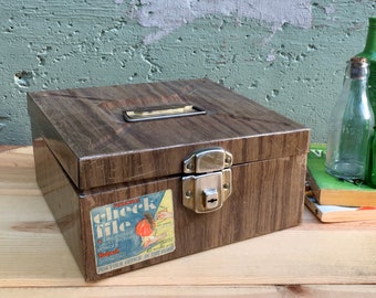 Rustic Cashbox/Cash Box — Industrial Stash Box — Utility Lockbox/Organizer — Vintage Cancelled Checks Storage Chest — FREE SHIPPING