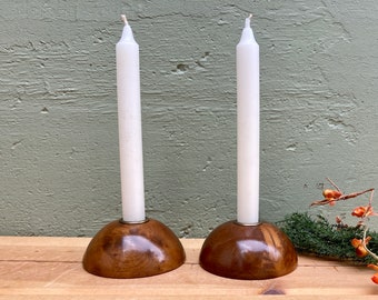 Vintage Candle Holder Wood — Pair Myrtlewood Candlestick Holders — Wooden Candle Bases/Candleholders — FREE SHIPPING