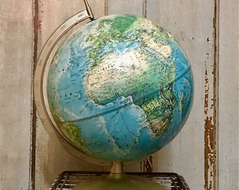 Vintage World Globe— Rand Mcnally Portrait Relief Globe With