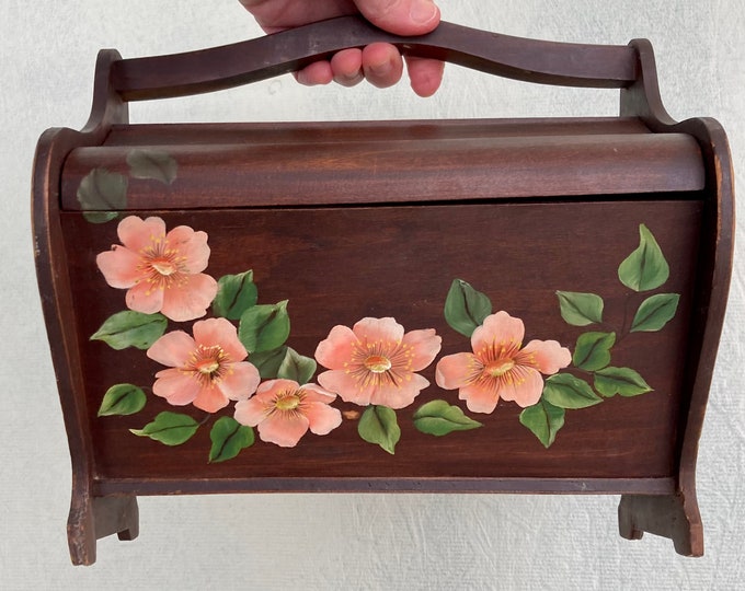 Antique Wood Sewing Box — Vintage Needle Point Tote — Hand Painted ...