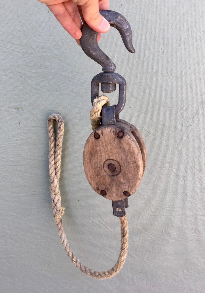 FREE US SHIPPING Wood Iron And Rope Block And Tackle Etsy