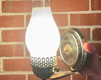 Antique Hurricane Style Plug-In Lamp/Sconce — Vintage Portable Bedroom Wall Mounted Light