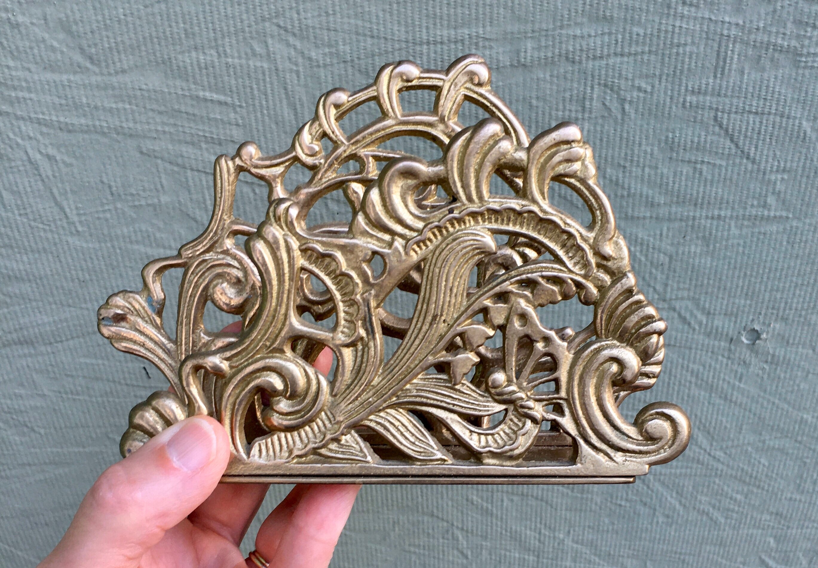 Antique Solid Brass Ornate Napkin Holder Vintage 1970s Wedding Etsy