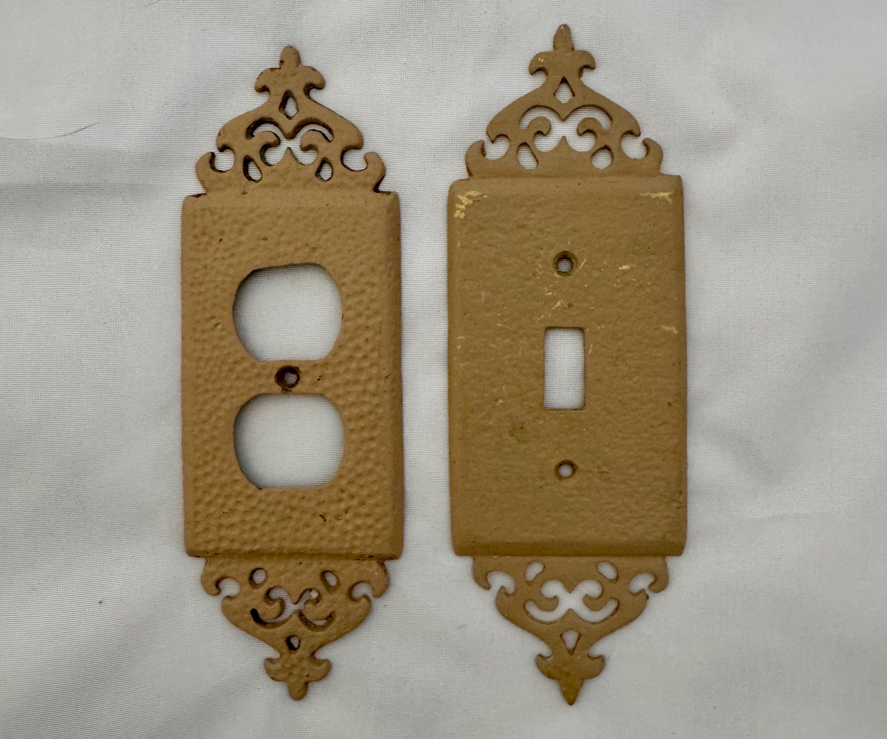 Antique Light Switch Plate Outlet Cover - Vintage Solid Hammer Brass Finish