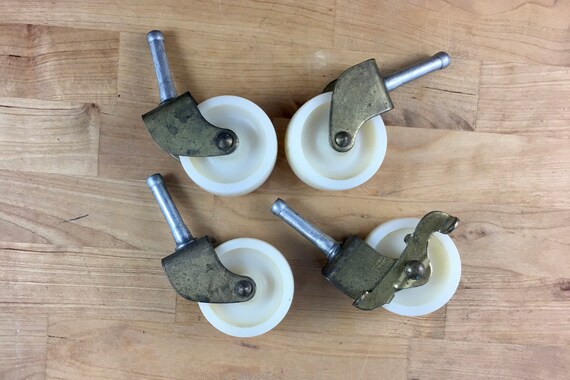 4 Vintage Clear Hard Plastic Replacement Furniture Casters Salvaged Industrial Restoration Hardware Repair Wheels
