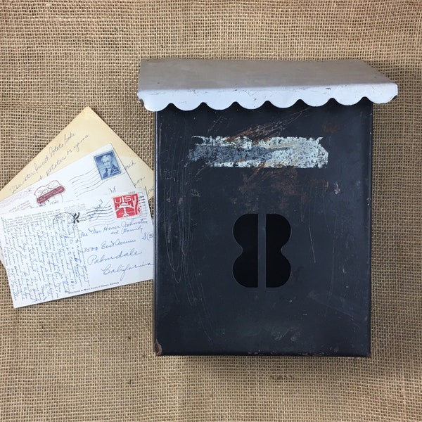 Rustic Mailbox — Black Metal Wall Mount Mailbox — Vintage Apartment Letter Holder — Repurposed Wedding Gift Card Box — FREE SHIPPING