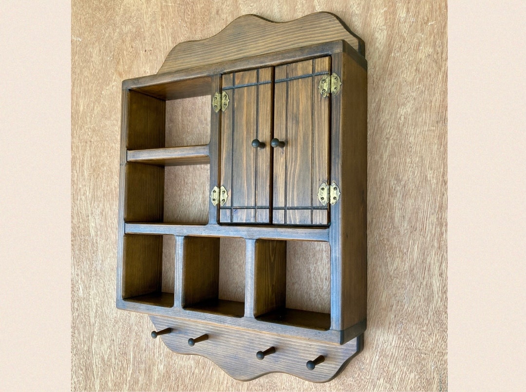 Antique Rustic Wood Shelf French Country Display With Pegs Vintage Wall