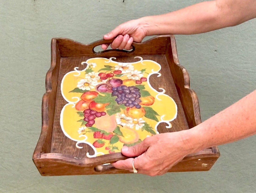 Wood Breakfast Tray Vintage Hand Painted French Country Etsy