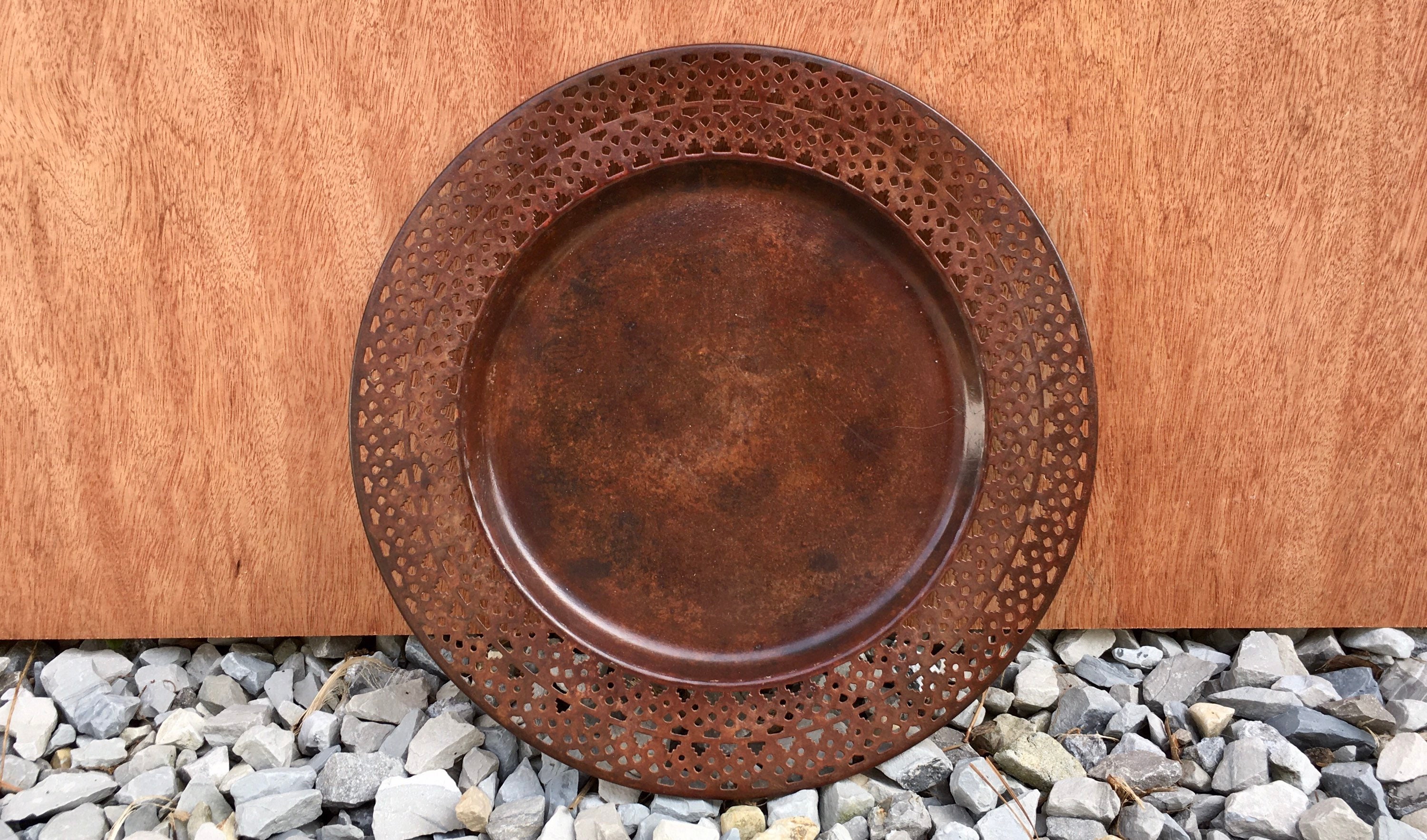 2 Antique Rustic Copper Charger Plates Vintage Mid Century Etsy