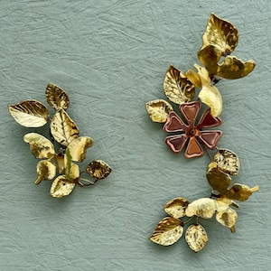 Vintage Metal Wall Art | Gold & Copper Floral Leaf Butterfly Decor | MidCentury Modern Wall Hanging | Hollywood Regency Style Wall Sculpture