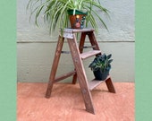Antique Wooden 2 Foot Kitchen Step Ladder Weathered Urban Industrial Style Planter Shabby Rustic Plant Stand Shelf FREE SHIPPING USA