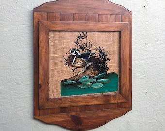 Vintage Wall Hanging — Reverse Painted Glass Art — Eclectic Duck Painting