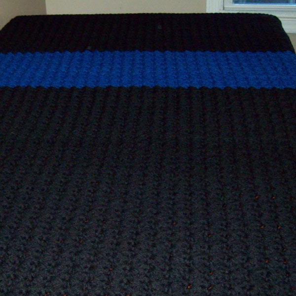 Thin Line Handmade/Hand Crocheted Afghan/Blanket - 5 Sizes/Fleece Lining Options -Police, Fire, EMS, Security, Dispatch, Correction, Border