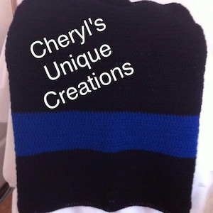 Thin Line Handmade/Hand Crocheted Afghan/Blanket - 5 Sizes/Fleece Lining Options -Police, Fire, EMS, Security, Dispatch, Correction, Border