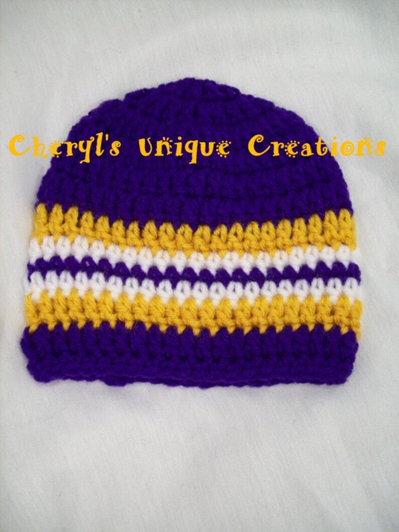 Preemie to Adult Larges Sizes Available Hand Crocheted Scarf and White Gold Beanie or Headband Louisiana Team Colors Purple