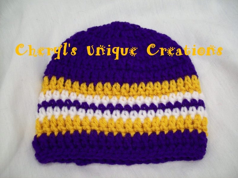 Preemie to Adult Larges Sizes Available Hand Crocheted Scarf and White Gold Beanie or Headband Louisiana Team Colors Purple