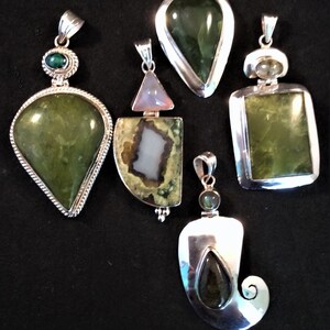 choice of 3 Green Hinged Pendant. Sterling Silver, Olive Jade, Jasper, Calif Jade, Labradorite  free US ship