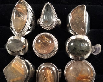 Size 7, 7.5 Sterling Silver Ring. Rutilated Quartz energy stone. free US ship