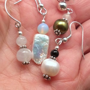choice of 7 White Earrings. Sterling Silver & Freshwater Pearl or Rainbow Moonstone  free US ship