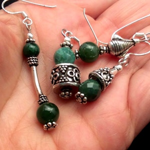 choice of 9 Green Jade Earrings. Sterling Silver. free US ship