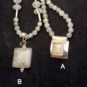 15, 18 or 26&quot; All Healing Pendant Necklace. Tourmalated Quartz & St. Silver. Square, Round or Hinged. tiny Buddha amulet... free US ship