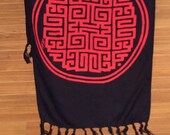 Chinese Trigram of Health, Wealth, Success Long Scarf. Prosperity Increase Feng Shui brings You Luck Black and Red