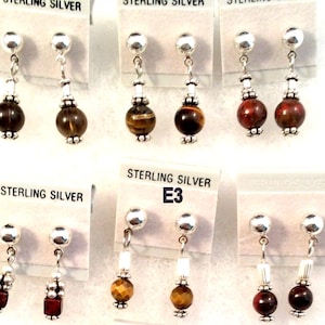 choice of 18 Sm Silver Black, Brown or Beige Semi Precious Post Earrings. Silver. Onyx, Baltic Amber, Jasper, Obsidian, Pyrite.. more