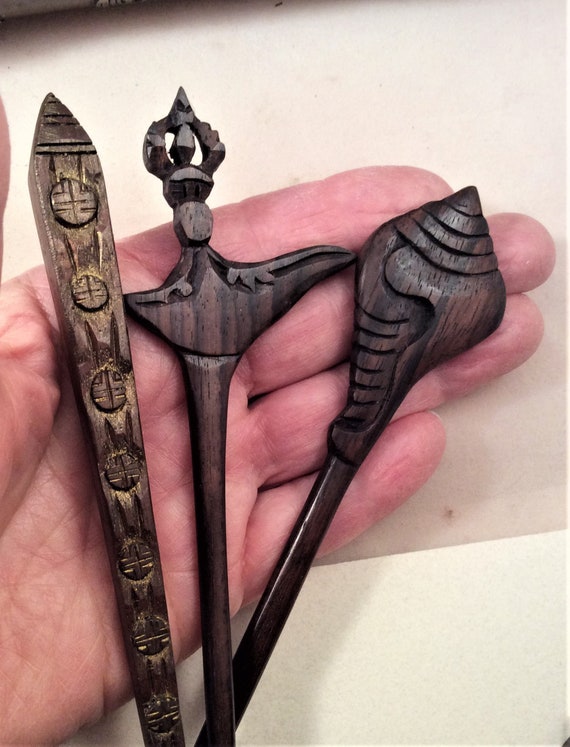 Handmade Ebony Wood Hair Sticks Shawl Pins 7 inch Pair 1/2/3/4/5pcs Black Wooden Hair Stick, 7 main image 3