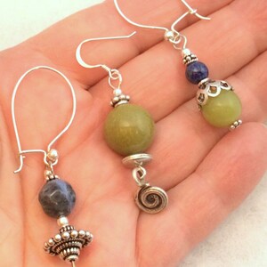 choice of 7 Green or Blue Semiprecious Earrings. Sterling Silver.  Lapis, Chinese Opal, Sodalite, Lemon Olive Jade. free US ship