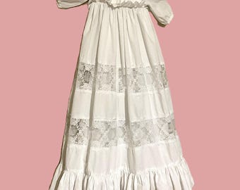 Choice of 3 christening with bonnets. Rosalina baby doll dress white or creme. new vintage
