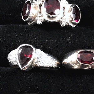 Size 7, 7.25 or 7.5 Sterling Silver Ring. Red  Garnet  free US ship.