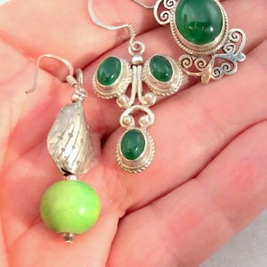 choice of 9 Green Onyx, Dyed Bone or Fluorite Earrings. Handmade Hill Tribe or Sterling Silver..   free US ship