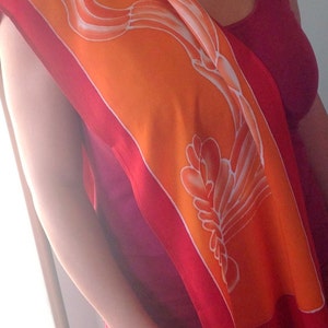 Tibetan Tantric Buddhist Thanka Offering Scarf Handpainted on 60 in Long Scarf! Choose Apple/ orange, Grape/ black or Mango/ lemon