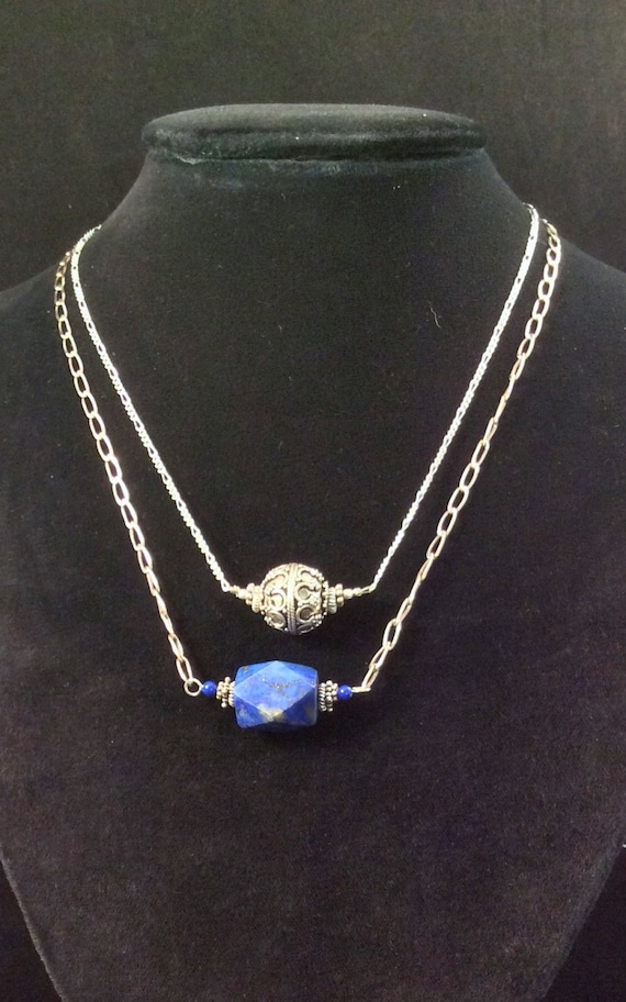 choice of 6 Sterling Silver Chain Necklace. Green Garnet, Lapis, Quartz or Amethyst. free US ship