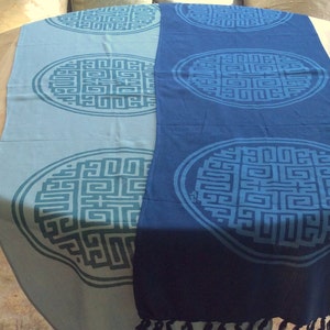 Chinese Trigram of Health, Wealth, Success Table Runner. Prosperity Increase.. Feng Shui brings You Luck!  Aqua or Navy Blue
