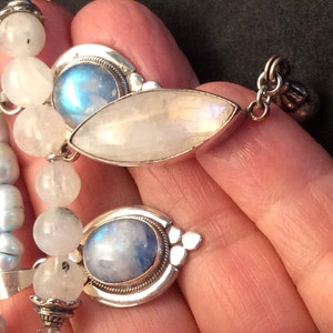 Petite 18&quot; Rainbow Moonstone Pendant Necklace. St. Silver.  Blue Pearl or Drop/ Rainbow Moonstone. free US ship