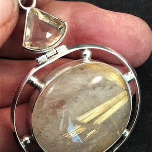 choice of 8 Energy Stone, Rutilated Quartz Pendant.  Hinged  Sterling Silver,  free US ship